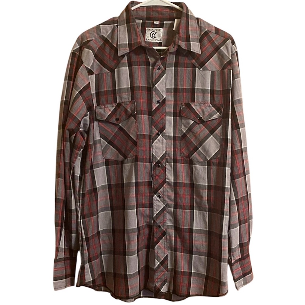 Corral West Western Shirt Maroon Plaid Large
